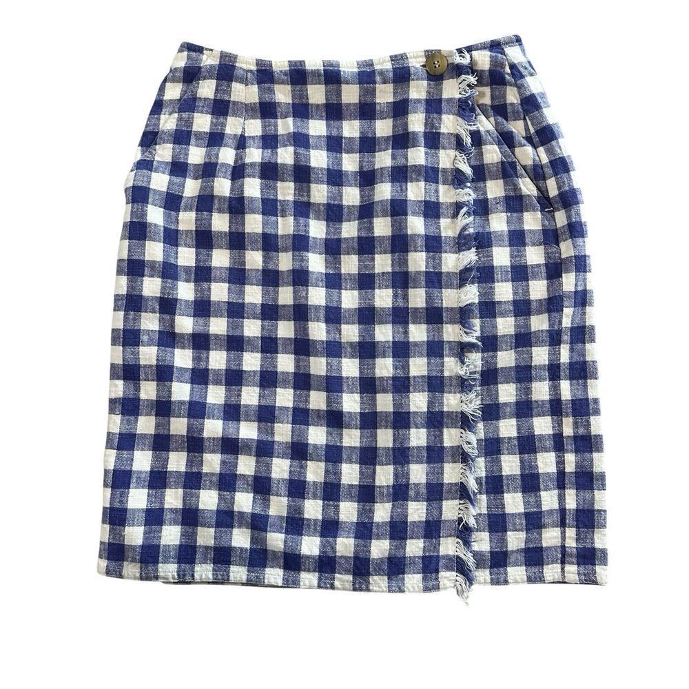 Lizsport 90’s high navy White Picnic Plaid Fringed Wrap Short Mini Skirt Size 6